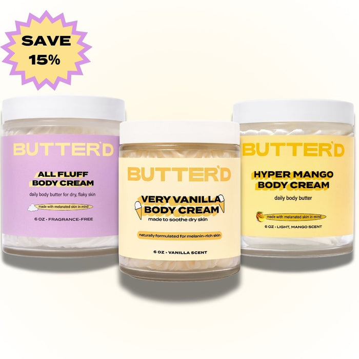 Jumbo Butters Trio: 1 of each (6 oz.), All Fluff Body Cream, Hyper Mango Body Cream, Very Vanilla Body Cream